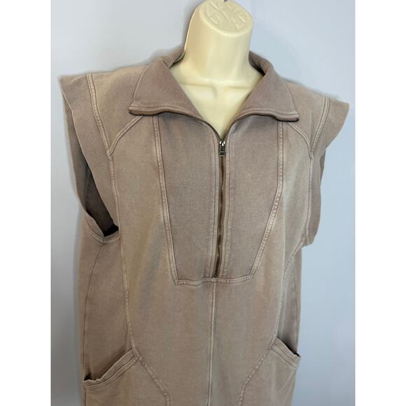 Daily Practice Anthropologie Meru Zip Front Mini Dress Pockets Taupe Women's L - Picture 3 of 13
